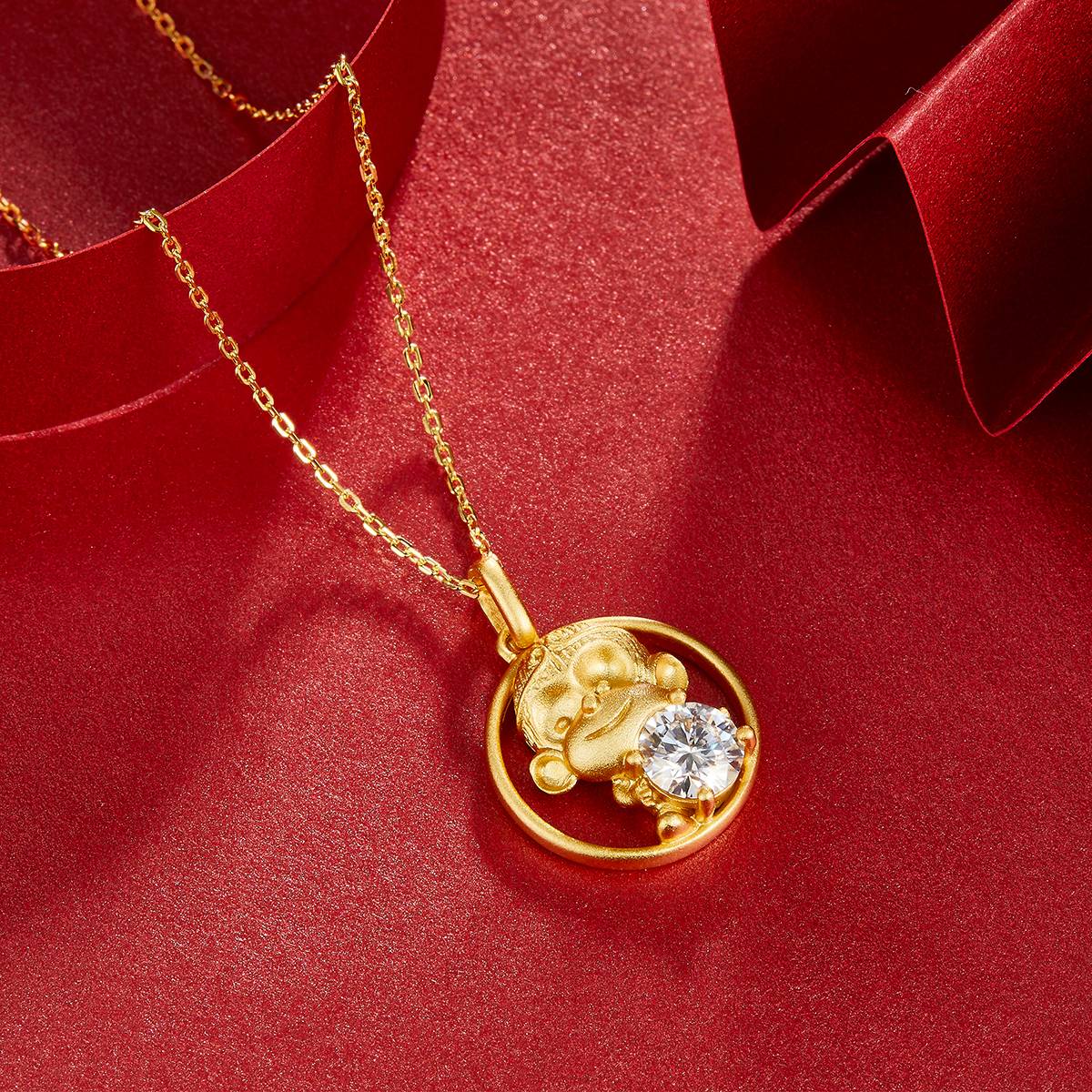 Monkey Moissanite necklace from the Chinese zodiac series, 1.0 carat